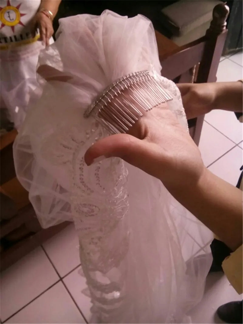 White Ivory Long Bridal Veils Wedding Veil Lace Appliques Soft Net Cathedral Veil velos de novia voile de mariée