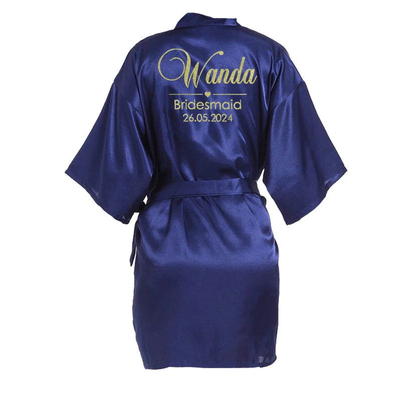 Customized Name Date Wedding Bathrobe Faux Silk Bridal Robe Bride Bridesmaid Wedding Robes Woman Bachelorette Hen Party