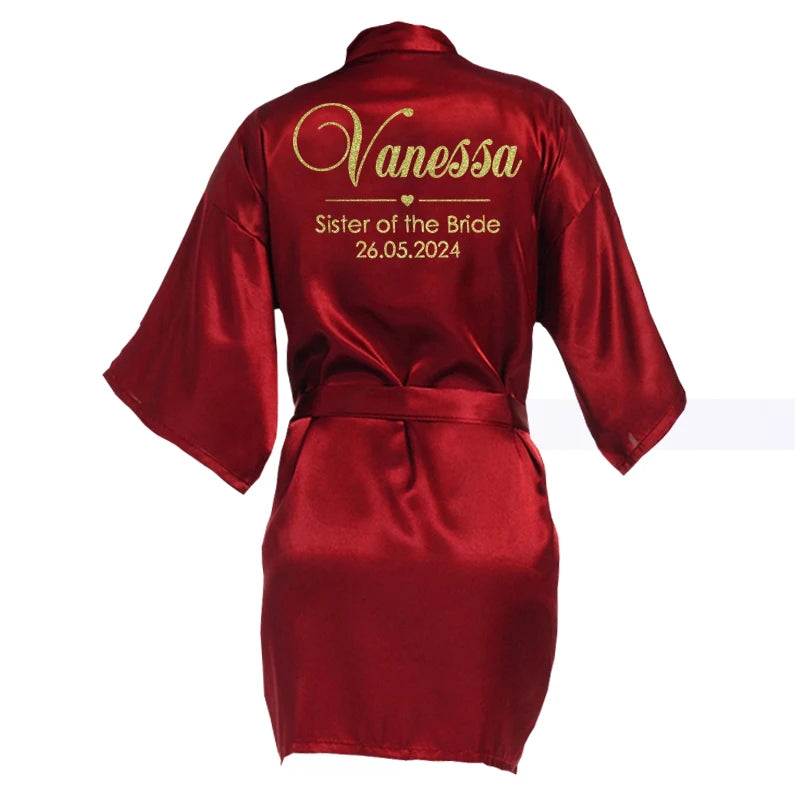 Customized Name Date Wedding Bathrobe Faux Silk Bridal Robe Bride Bridesmaid Wedding Robes Woman Bachelorette Hen Party