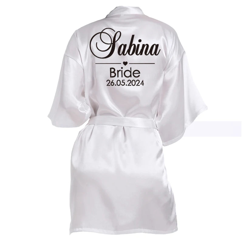 Customized Name Date Wedding Bathrobe Faux Silk Bridal Robe Bride Bridesmaid Wedding Robes Woman Bachelorette Hen Party