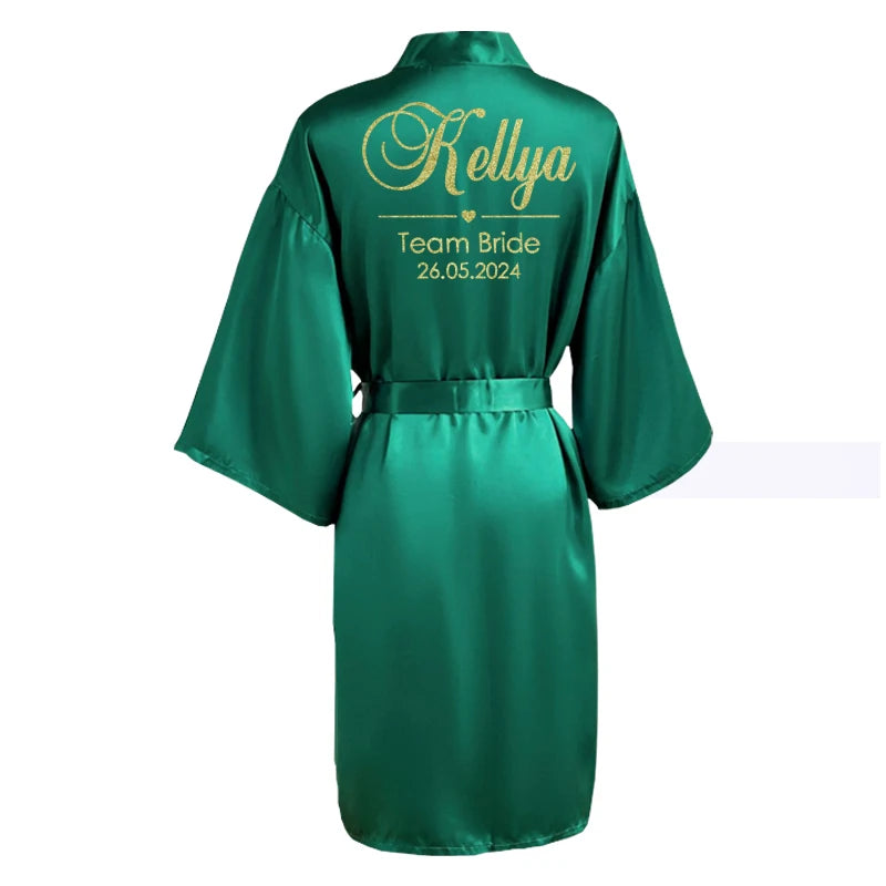 Customized Name Date Wedding Bathrobe Faux Silk Bridal Robe Bride Bridesmaid Wedding Robes Woman Bachelorette Hen Party