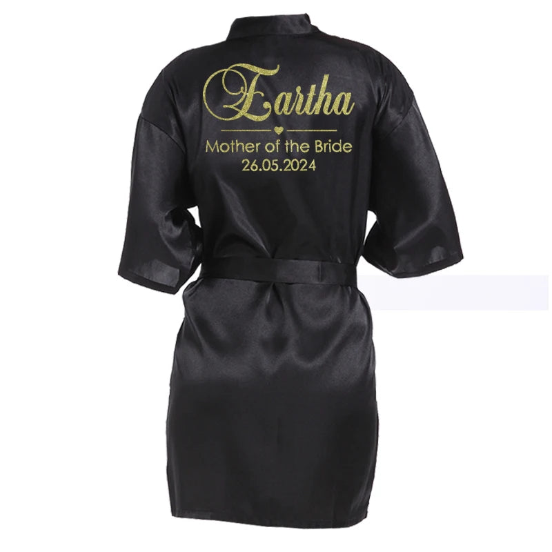 Customized Name Date Wedding Bathrobe Faux Silk Bridal Robe Bride Bridesmaid Wedding Robes Woman Bachelorette Hen Party