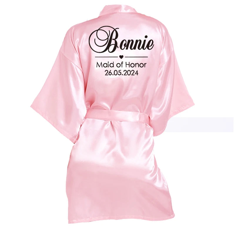 Customized Name Date Wedding Bathrobe Faux Silk Bridal Robe Bride Bridesmaid Wedding Robes Woman Bachelorette Hen Party