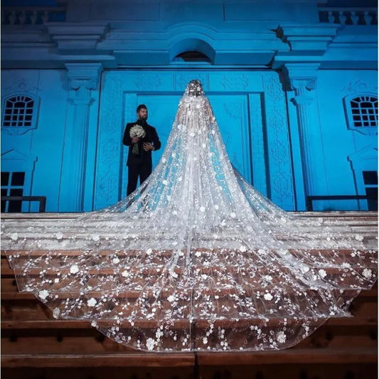 Luxurious White Ivory 5 M Cathedral Long Voile soft Lace Wedding Veil  Bridal Veils with Comb Bride Wedding Accessories