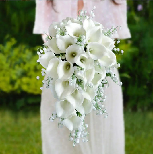 Royal White Wedding Bouquet Waterfall Artificial Flowers White Bridal Pearl Bride Bouquet Fleur Mariage