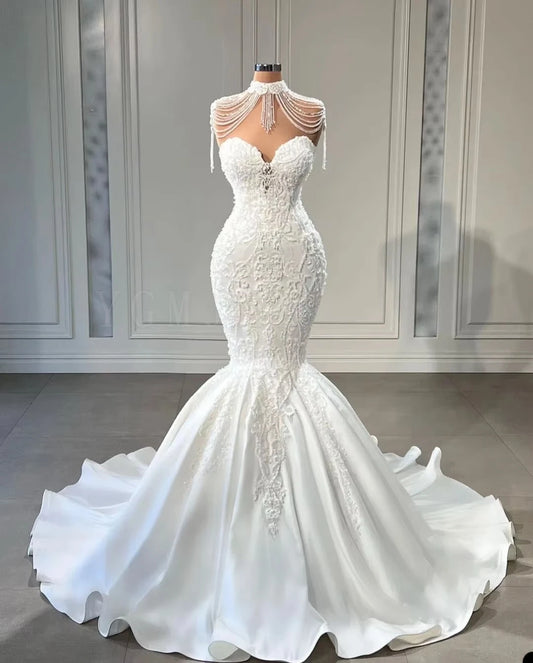 Luxury Mermaid Wedding Dresses 2025 for Bride Sweetheart Beaded Lace Appliques African Bridal Gown Robes De Mari Customized