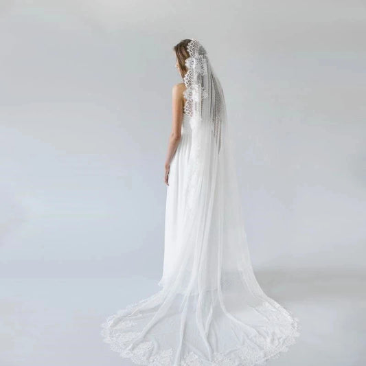 White/Ivory Wedding Veil 3m Long Comb Lace Mantilla Cathedral Bridal Veils Wedding Accessories Veu De Noiva Customized