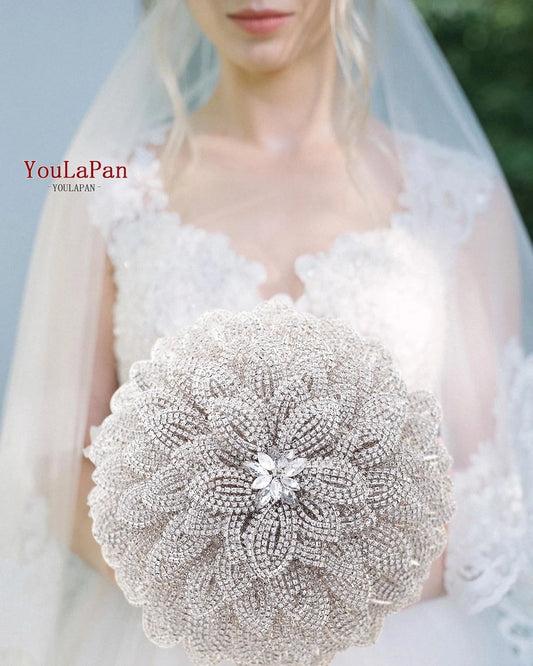 YouLaPan Crystal Flower Bouquet Wedding Flowers Decoration Elegant Bridal Bouquet Rhinestone Luxury Crystal Bouquet HF01