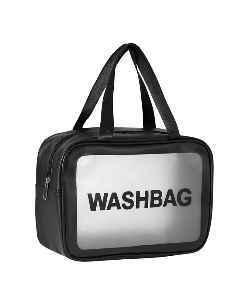 Pu Transparent Three Piece Makeup And Toiletries Bag, Large Capacity Pvc Semi Transparent Frosted Portable Storage Bag
