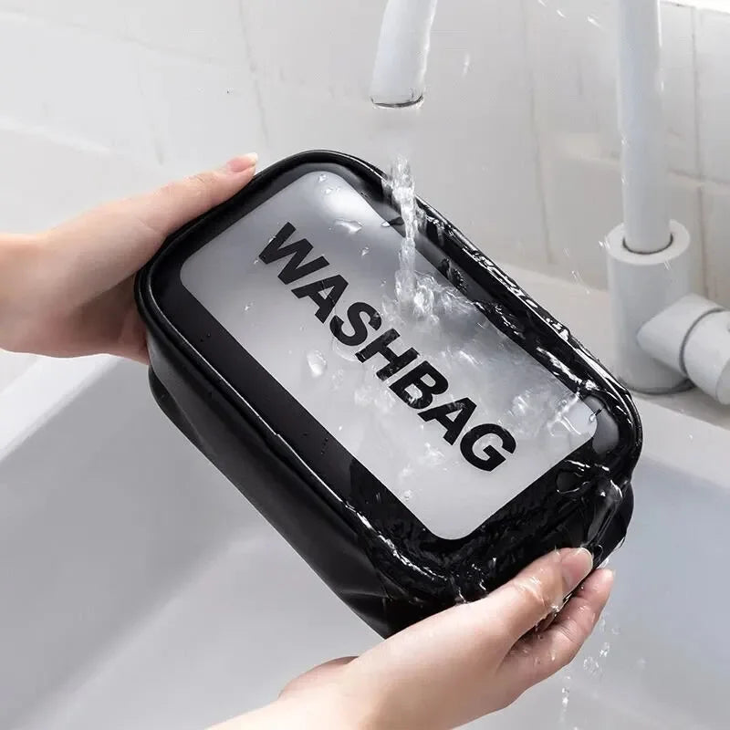 Pu Transparent Three Piece Makeup And Toiletries Bag, Large Capacity Pvc Semi Transparent Frosted Portable Storage Bag