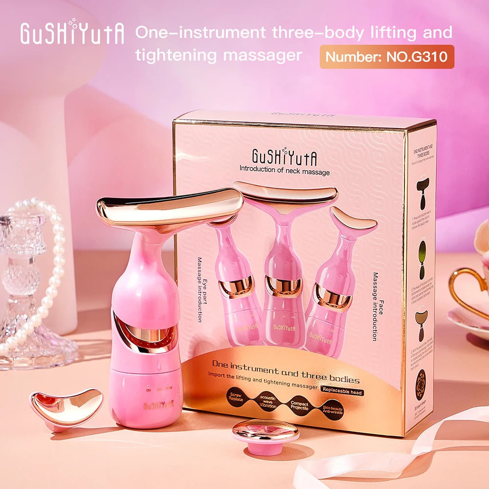 3 In 1 Facial Lifting Device Neck Facial Eye Massage Face Slimmer EMS Beauty Skin Tightening Wrinkle Anti Aging Face Massager