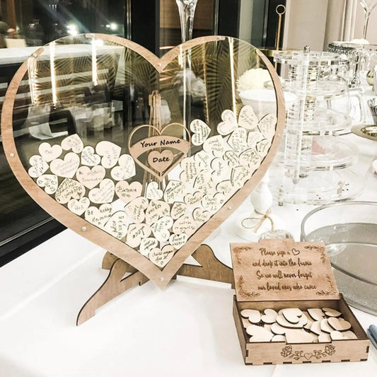 Wedding Guest Book Party Decoration Box Visitors Sign Wooden Hearts