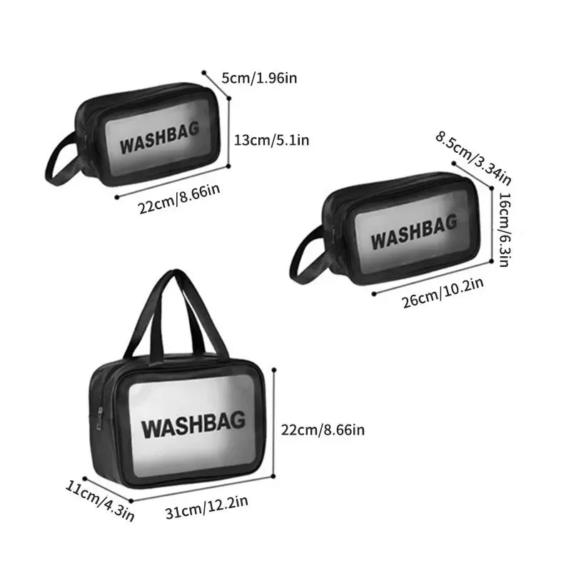 Pu Transparent Three Piece Makeup And Toiletries Bag, Large Capacity Pvc Semi Transparent Frosted Portable Storage Bag